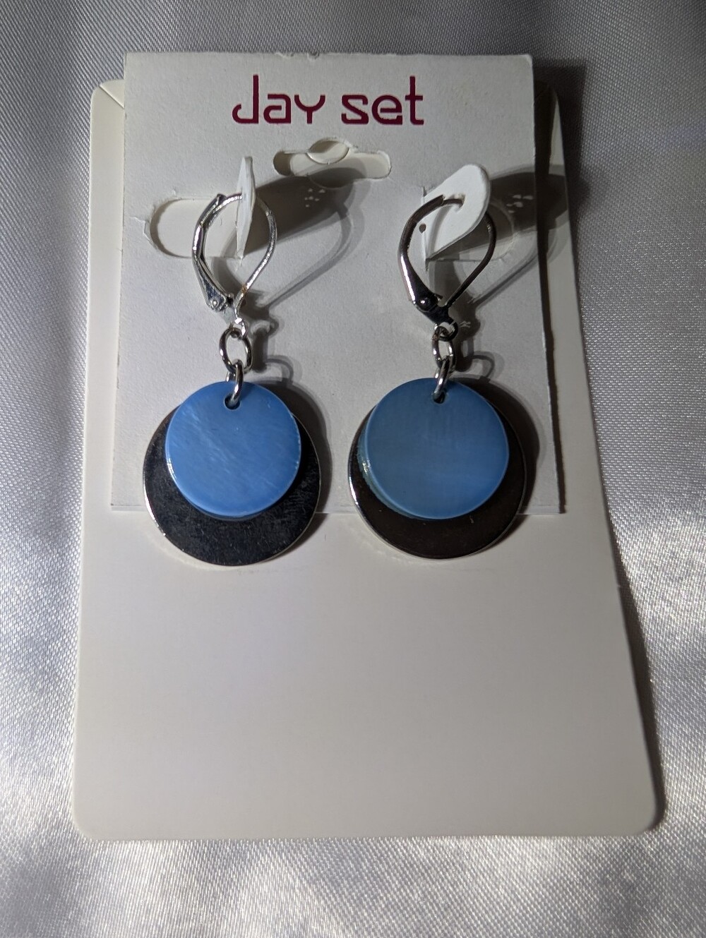 ​NWT Day Set Layered Blue Disc Silver Geometric Leverback Drop Earrings